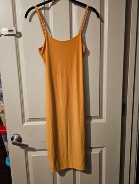 Uptown Midi Slip Dress in Mustard Yellow M